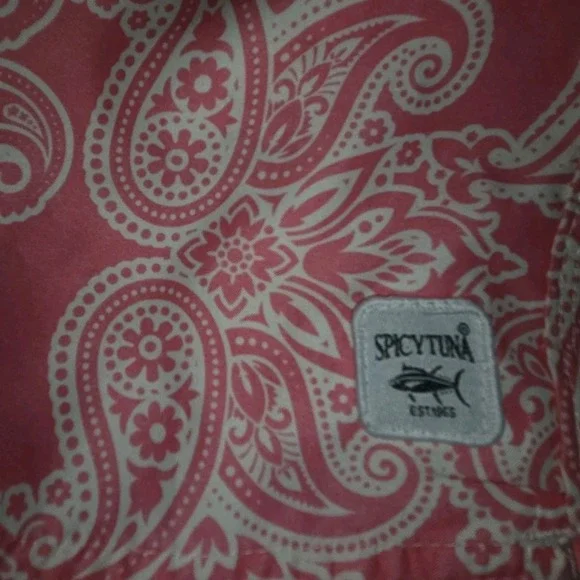Spicy Tuna Swim Trunks Shorts Pink Paisley Pattern Men's Size Medium Pockets - Picture 3 of 9